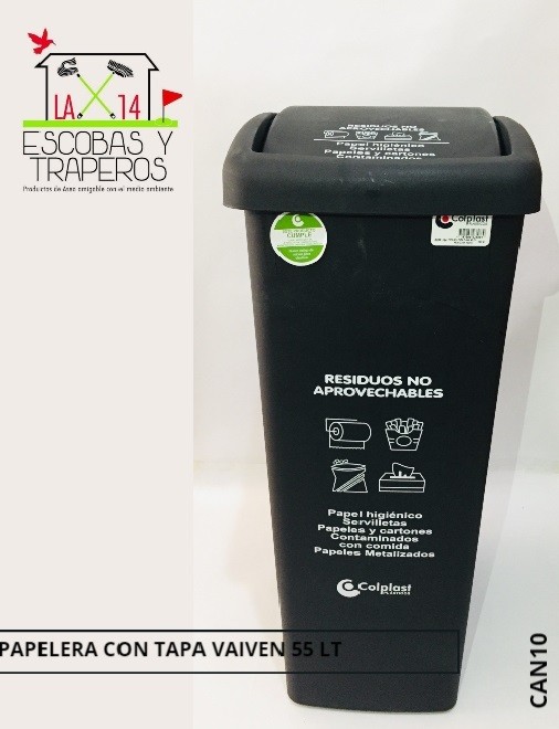 PAPELERA CON TAPA VAIVEN 55 LITROS COLOR NEGRA