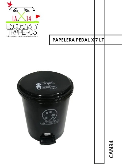 PAPELERA PEDAL X 7 LT NEGRA