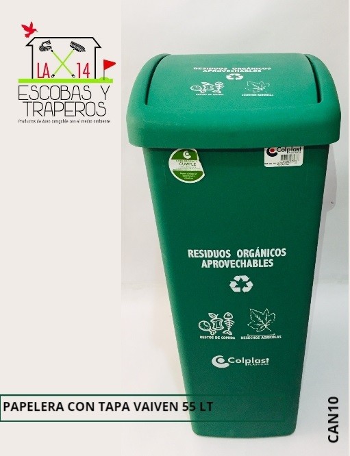 PAPELERA CON TAPA VAIVEN 55 LITROS COLORES COLOR VERDE