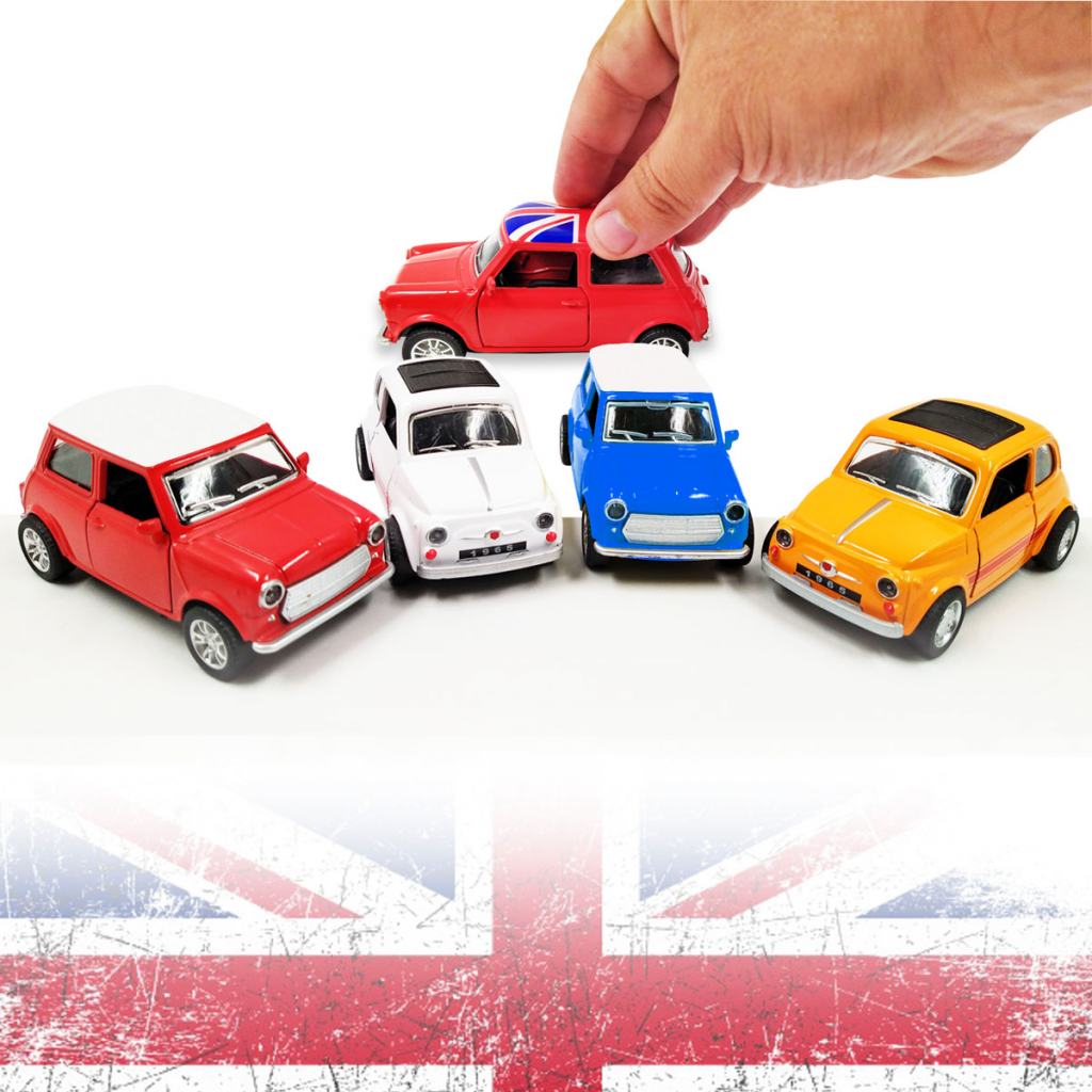 Carros Mini Azul Cooper Fiat Topolino Escala Clásico Juguete Metálico Colección