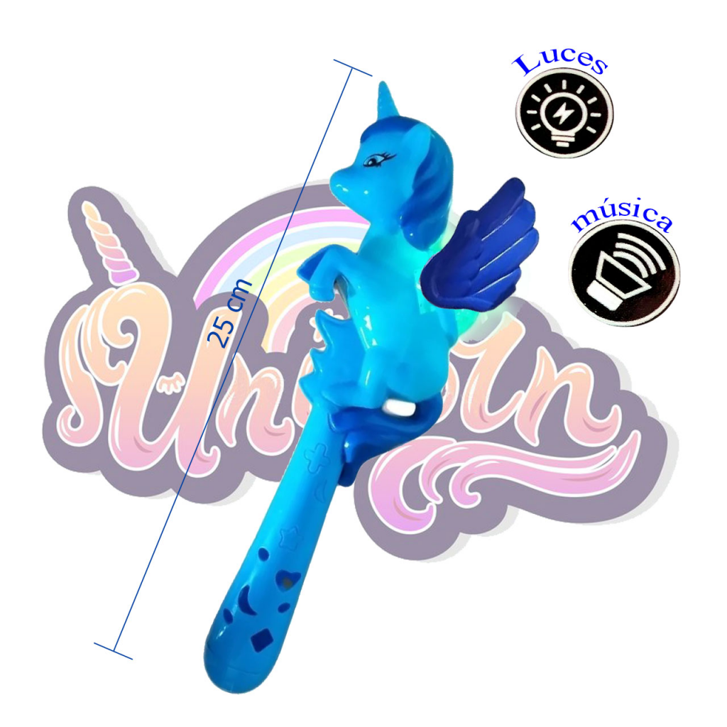 Unicornio Little Pony Cetro Luz Musical Juguete Fiestas Azul y Blanca