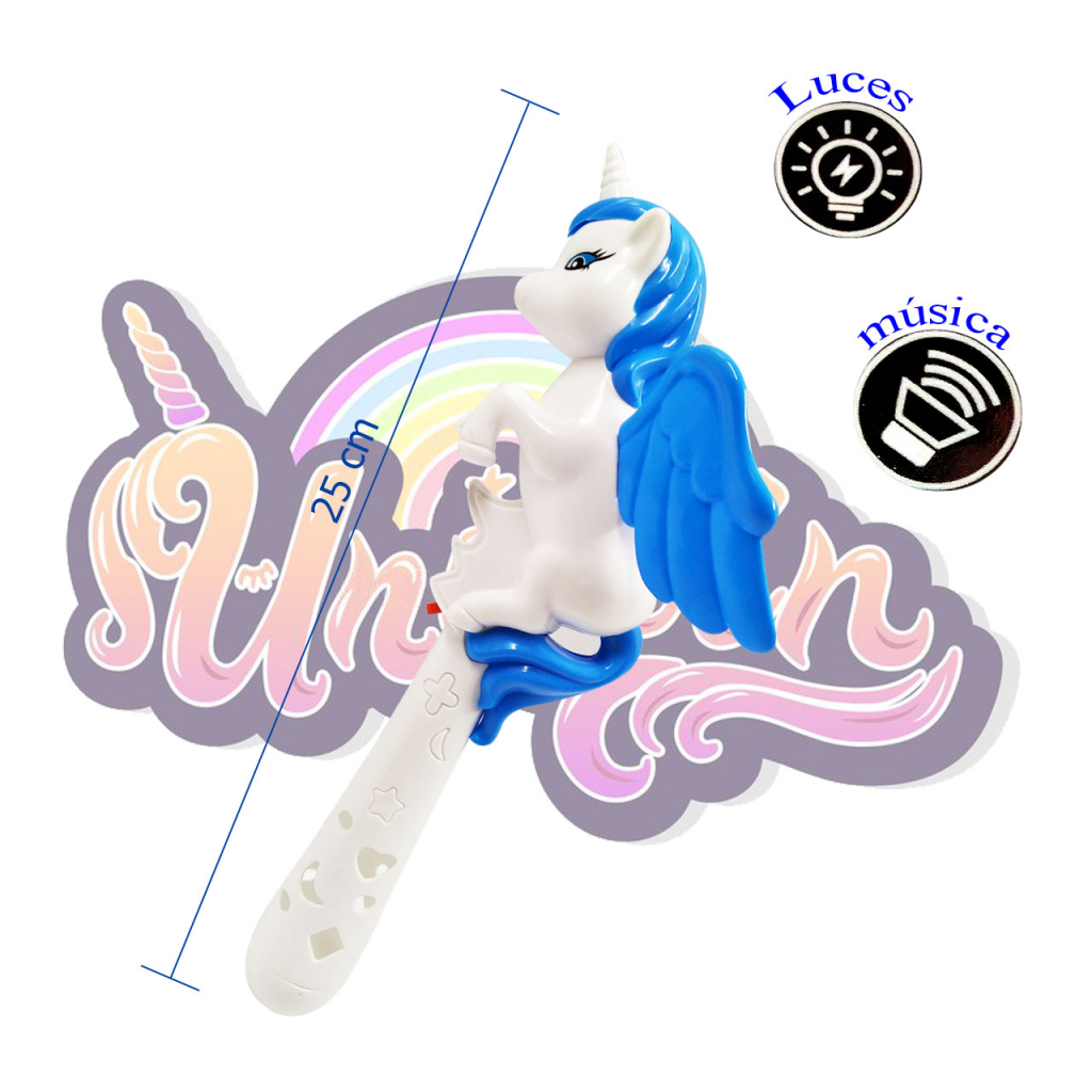 Unicornio Little Pony Cetro Luz Musical Juguete Fiestas Azul y Blanca