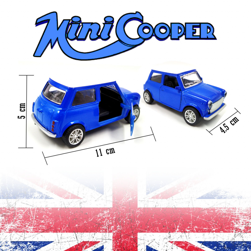 Carros Mini Azul Cooper Fiat Topolino Escala Clásico Juguete Metálico Colección