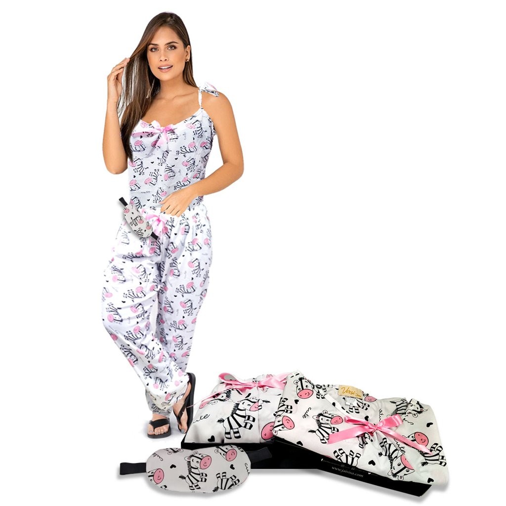 Pijama Mujer Moda Estampado Cebra Pantalón Largo Dormir Dama L