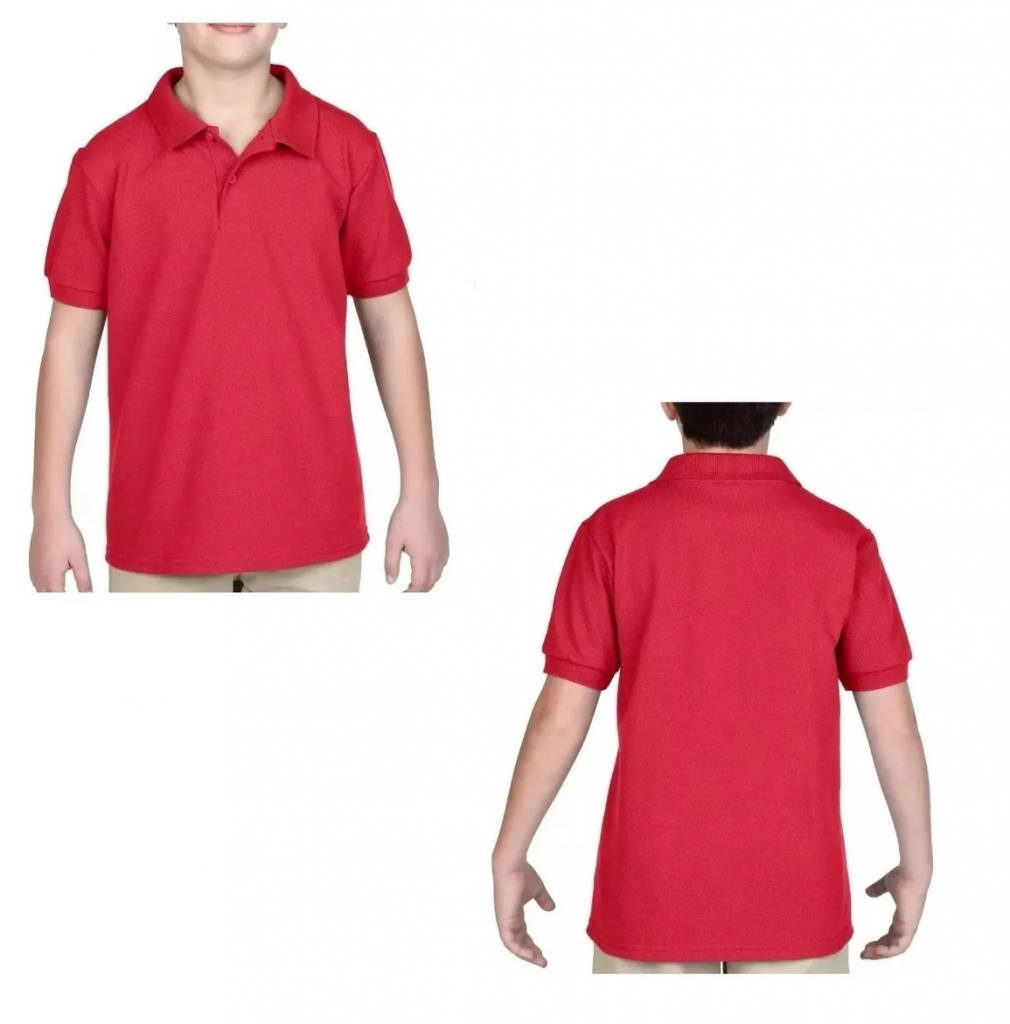 Camiseta Tipo Polo Roja Camisas Escolar Deporte Niños Uniforme