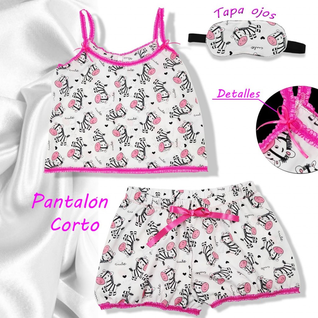 Pijama Mujer Moda Estampado Cebra Pantalón Corto Dormir Dama XS