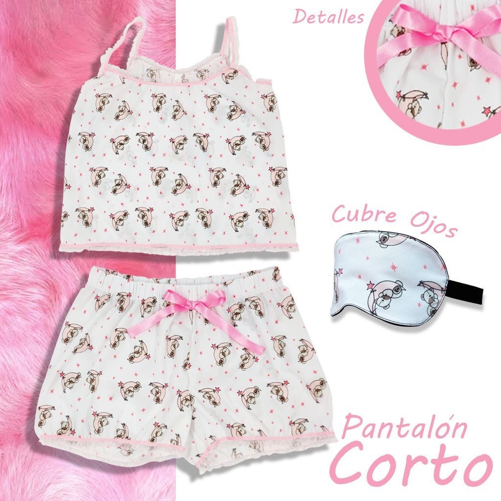 Pijama Mujer Moda Estampado Osos Pantalón Corto Dormir Dama XS