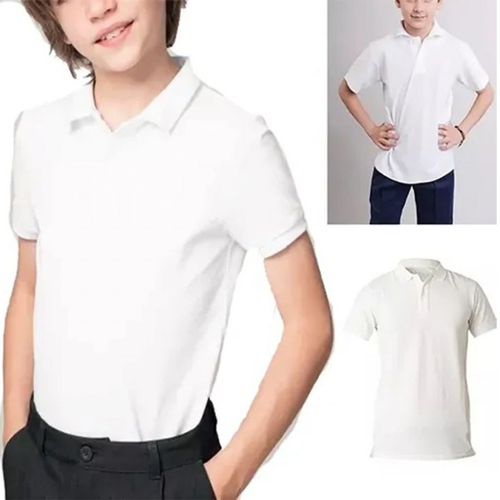 Camiseta Tipo Polo Blanca Camisas Escolar Deporte Niños Uniforme