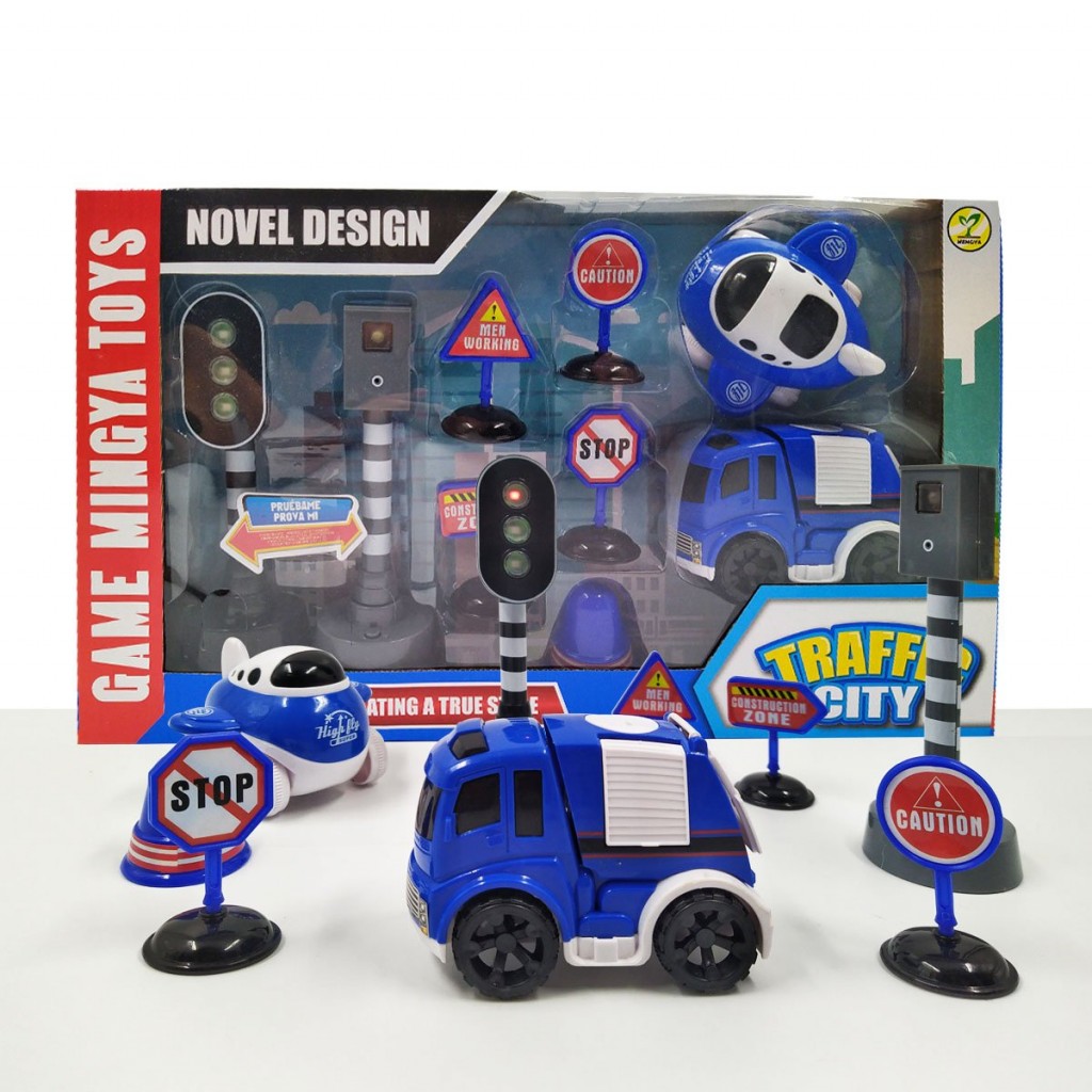 SET VEHÍCULOS SEÑALES TRANSITO JUGUETE CARROS JUGUETERÍA LUZ