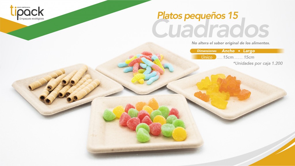 Plato cuadrado 15 cm Paquete X 20 unidades
