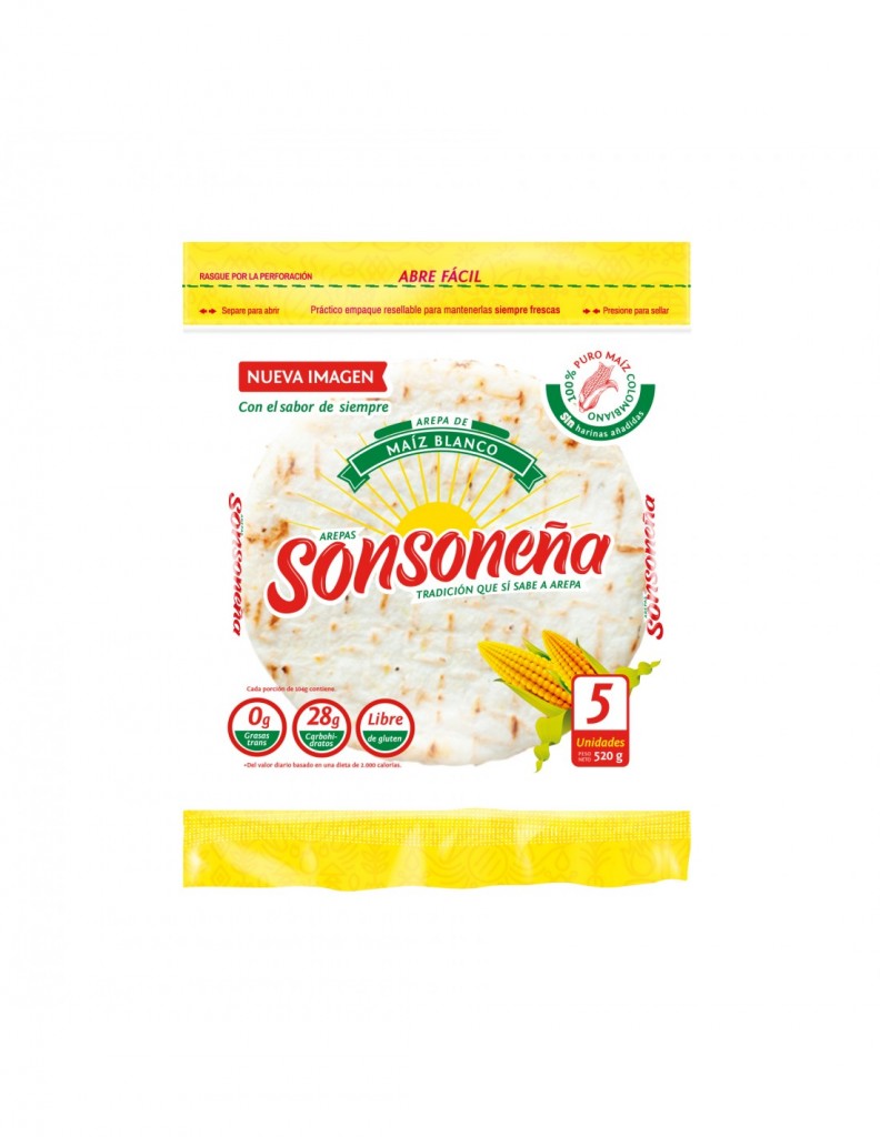 AREPA TELA BLANCA SONSONEÑA 5 UND*520GR