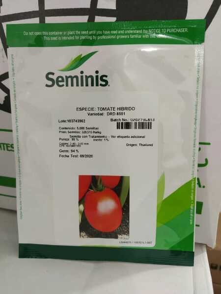 sobre de 5000 semillas de tomate hibrido variedad 8551 fecha de tesd 09/2020