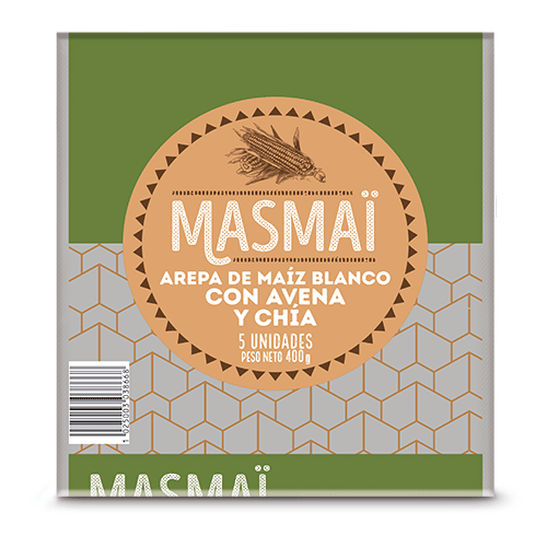 AREPA DE MAÍZ BLANCO CON AVENA Y CHÍA MASMAÍ 5 UND - 400 G