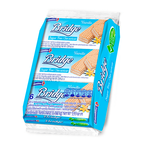 GALLETA WAFER VAINILLA SIN AZUCAR BRIDGE  6 PK  162 GRS