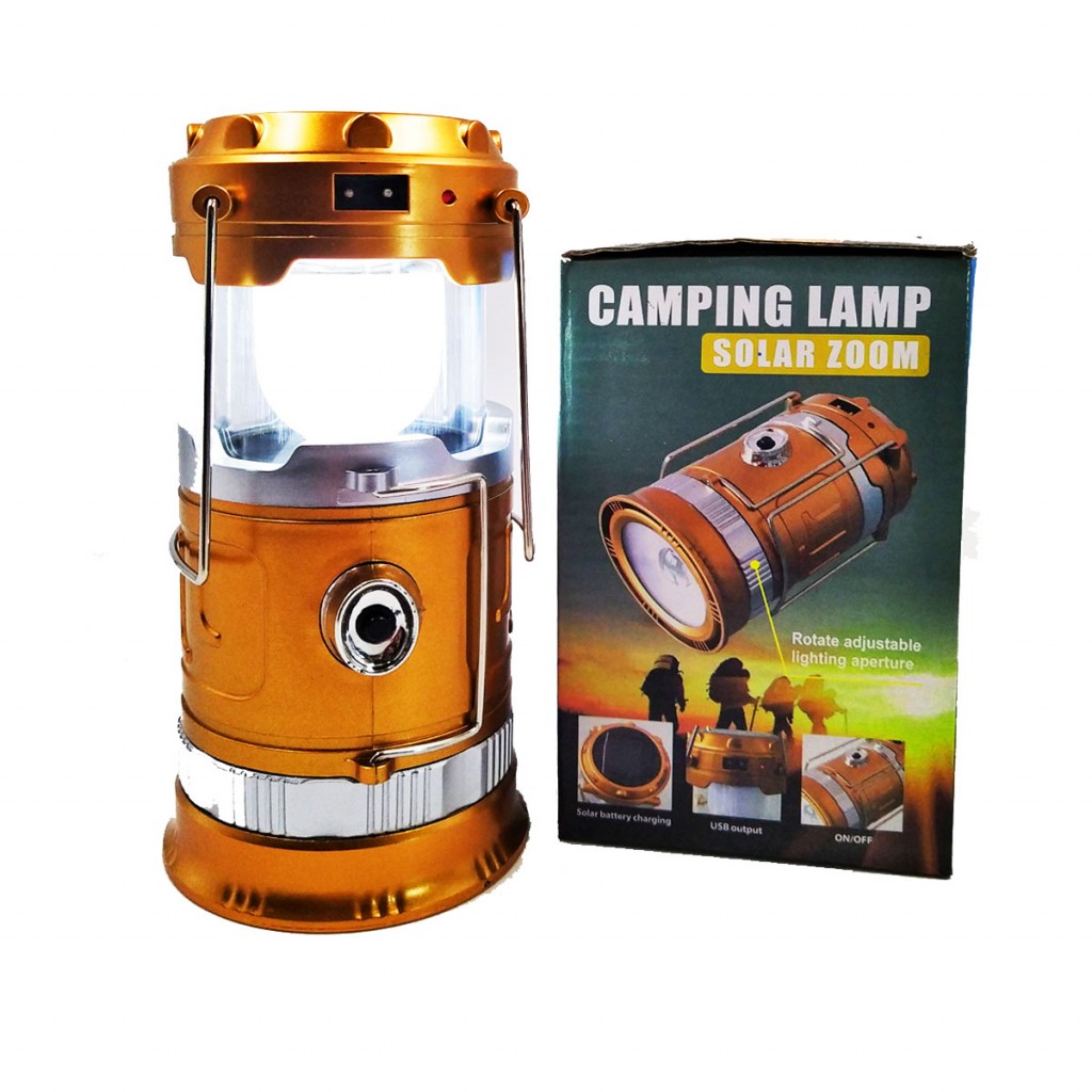 Lampara Camping Solar Dorado Linterna Recargable Ajustable