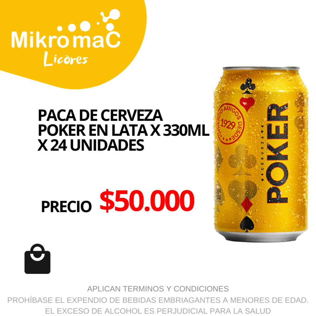 Paca de Cerveza Poker en lata x 330ml x 24 unidades
