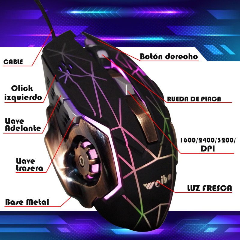 MOUSE GAMING WEIBO S200 GAMER LUCESV TECNOLOGIA