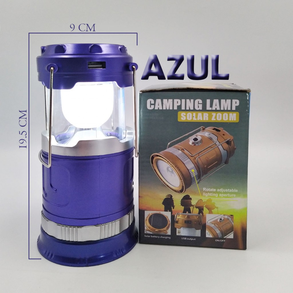 Lampara Camping Solar Azul Linterna Recargable Ajustable