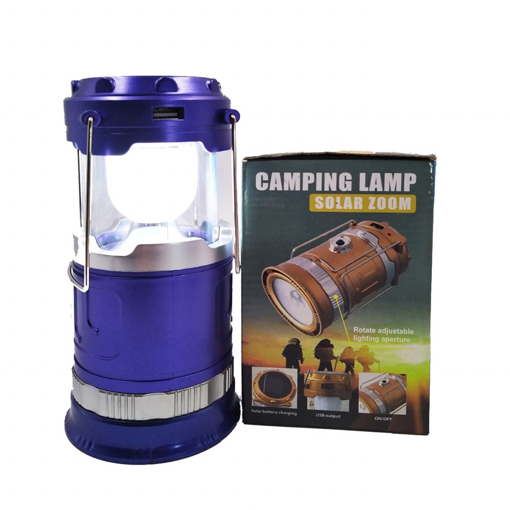 Lampara Camping Solar Azul Linterna Recargable Ajustable