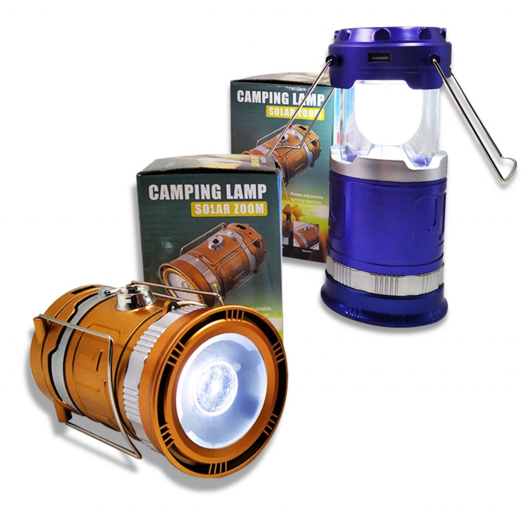 Lampara Camping Solar Azul Linterna Recargable Ajustable