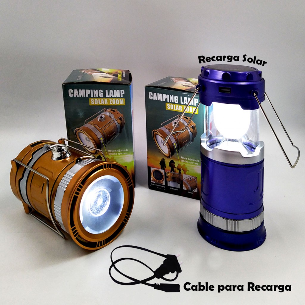 Lampara Camping Solar Azul Linterna Recargable Ajustable
