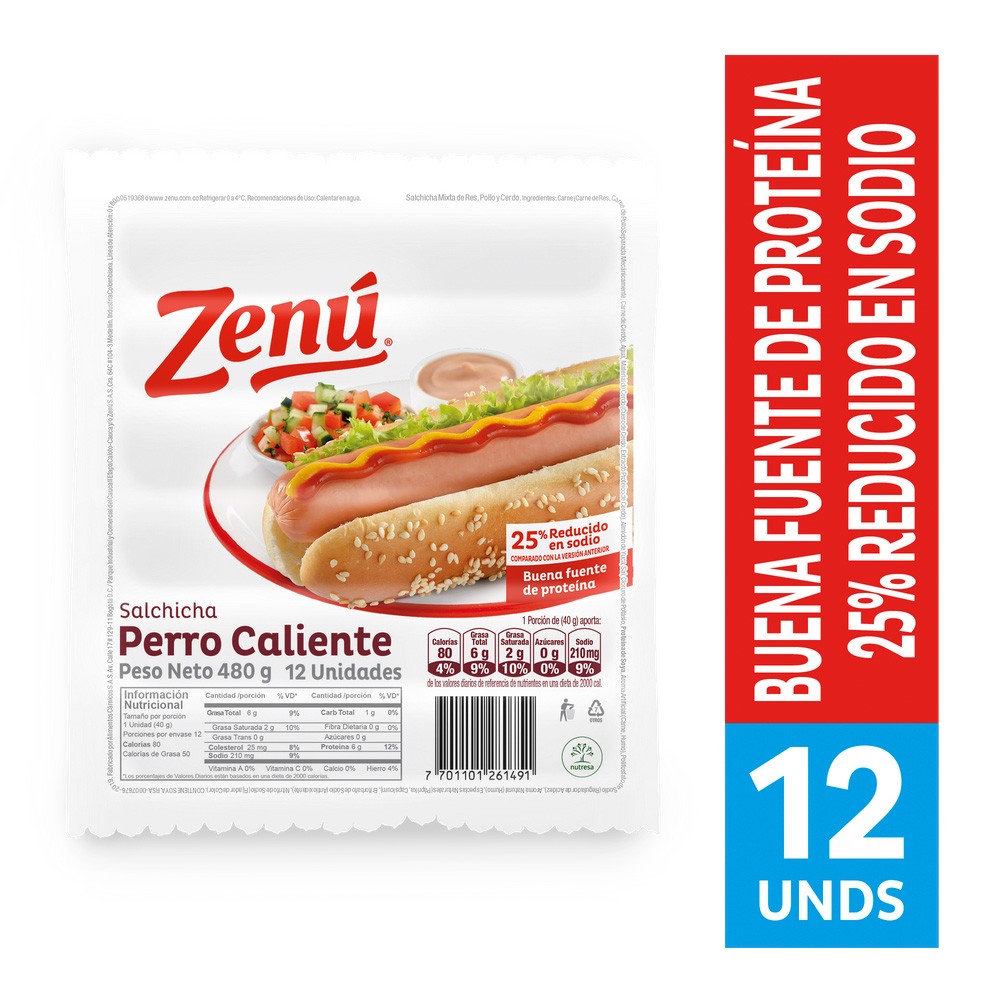 SALCHICHA PERRO CALIENTE ZENU  x 480GR