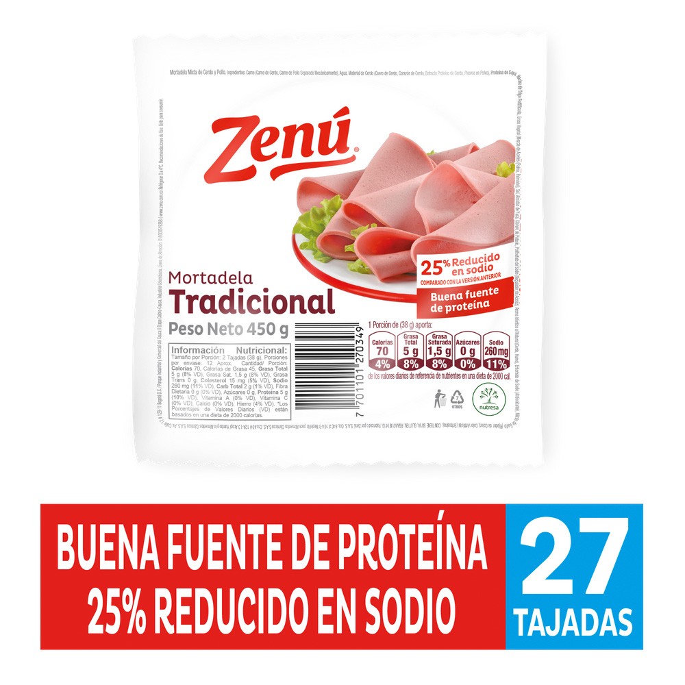 MORTADELA TRADICIONAL ZENU  x 450GR