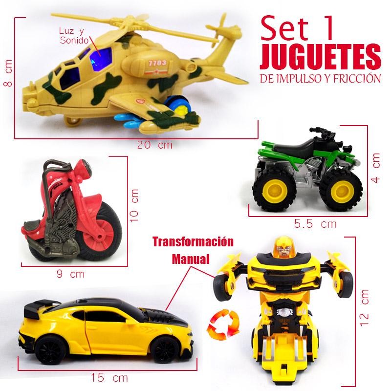 VEHÍCULOS JUGUETES FRICCIÓN SET 1 NIÑOS TRANSFORMERS HELICÓPTEROS
