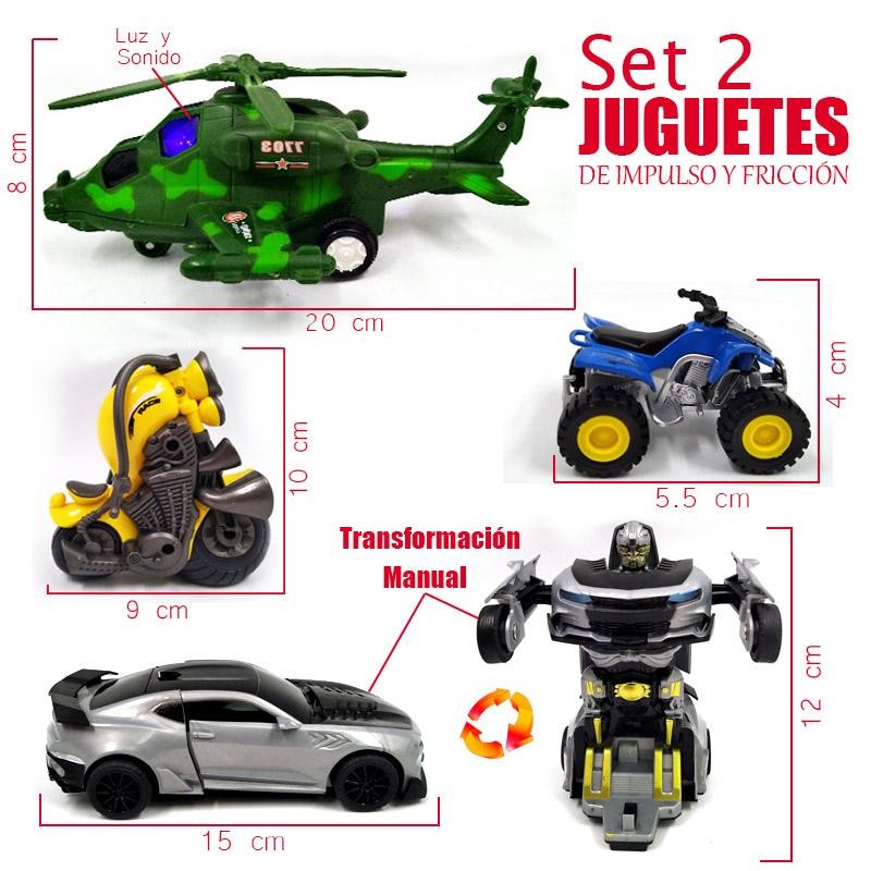 VEHÍCULOS JUGUETES FRICCIÓN SET 2 NIÑOS TRANSFORMERS HELICÓPTEROS