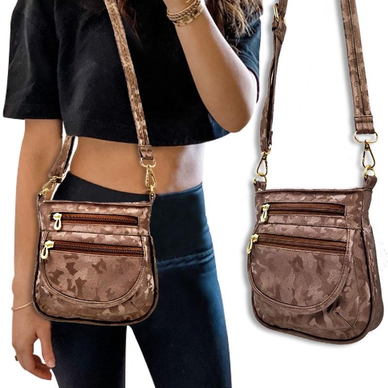 BOLSO  URBAEZ  VERSI TIPO CARTERA  CAFÉ CAMUFLADO FEMENINO MODA