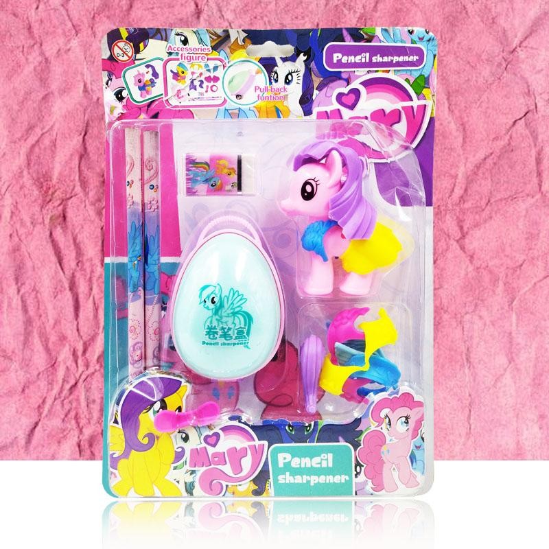 Utensilios Escolares Set Niñas Lápiz Infantil Borrador Tajalápiz Pony