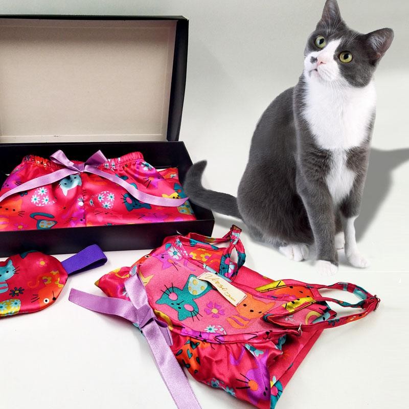 PIJAMA MUJER CONJUNTO BLUSA y SHORT CUBRE OJOS