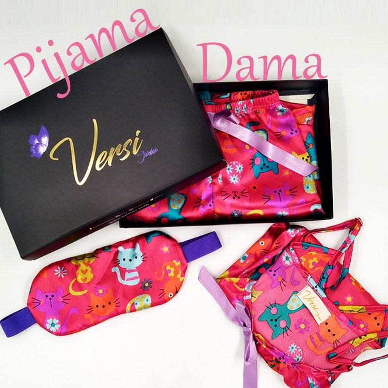 PIJAMA MUJER CONJUNTO BLUSA PANTALÓN + CUBRE OJOS DAMA