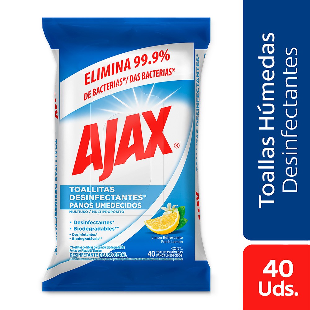 TOALLITAS HUMEDAS ANTIBACTERI AJAX*40UND