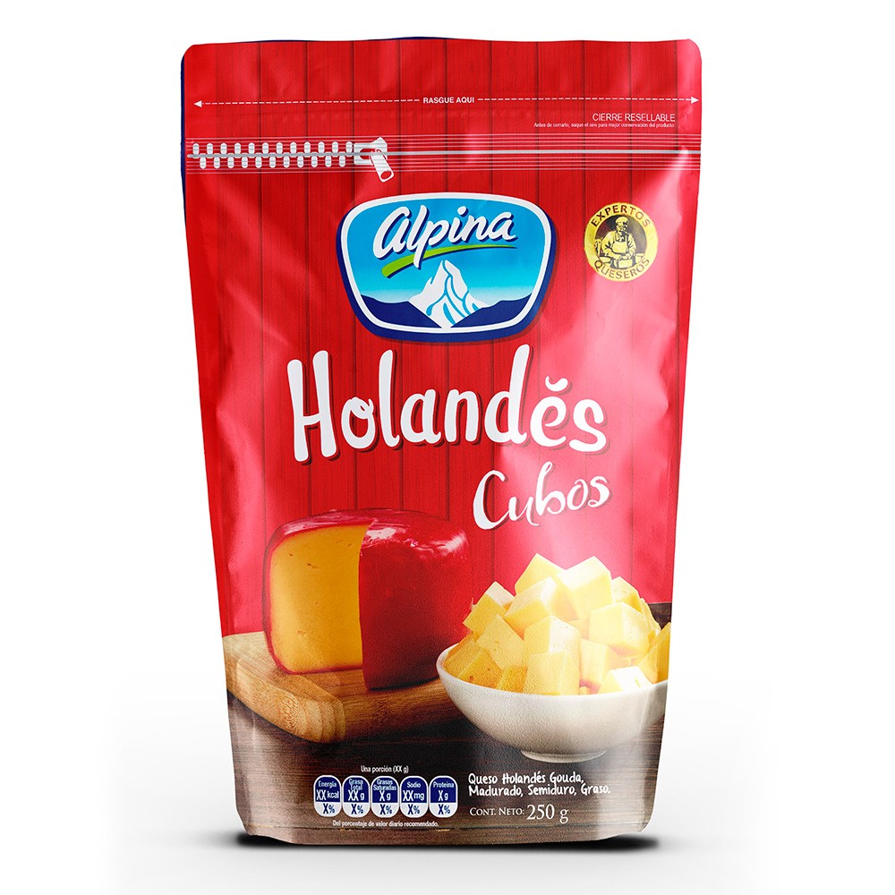 QUESO HOLANDES EN CUBOS ALPINA  x 250 GR