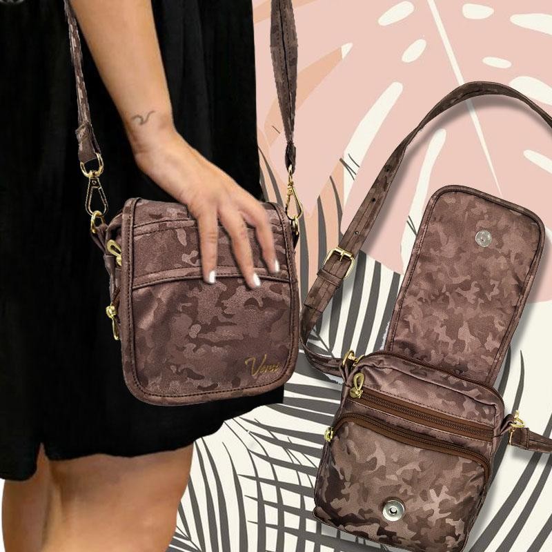BOLSOS TIPO CARRIEL CAMUFLADO CAFÉ DISEÑO CORRUGADO FEMENINO CARTERA MODA