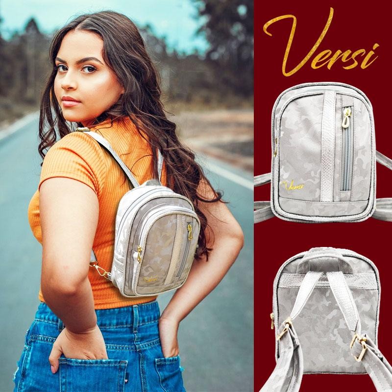 MORRAL VERSI ARIEL DISEÑO BOLSO GRIS PLATA CAMUFLADO FEMENINO MODA