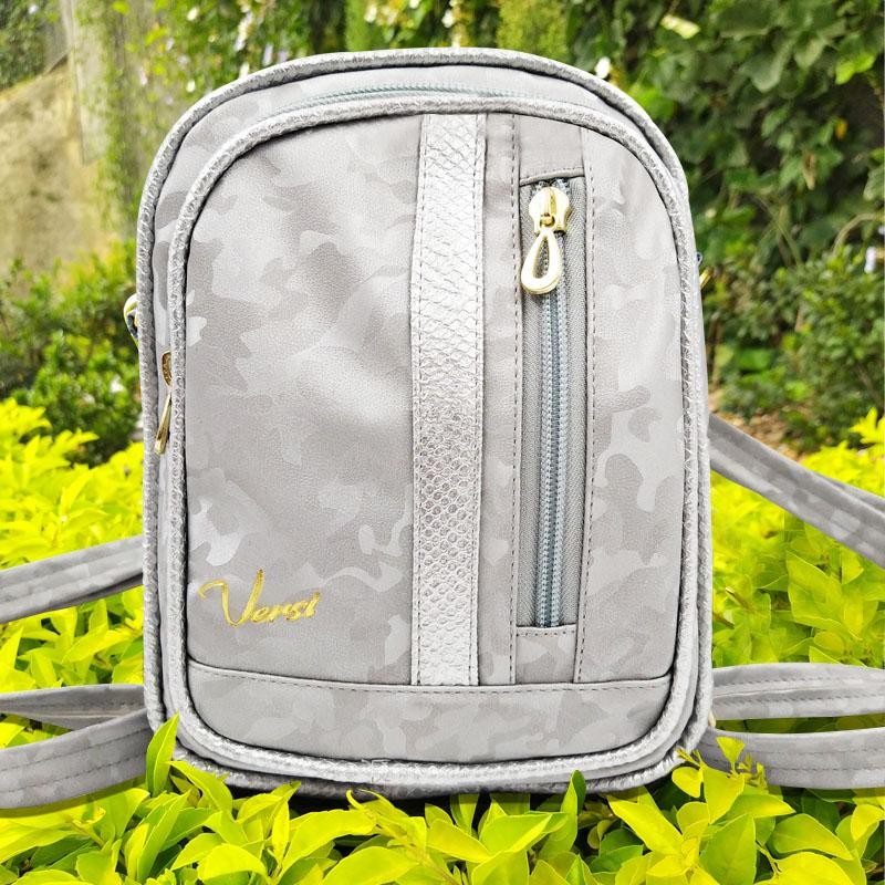 MORRAL VERSI ARIEL DISEÑO BOLSO GRIS PLATA CAMUFLADO FEMENINO MODA