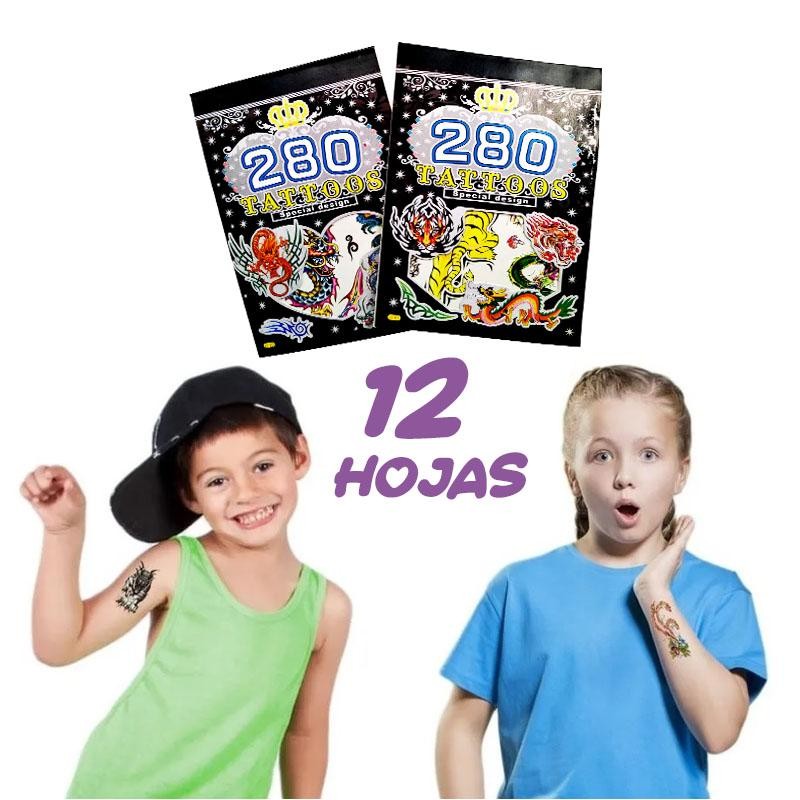 TATUAJES TEMPORALES NIÑOS TATTOOS JUGUETES DISFRAZ 12 HOJAS INFANTIL