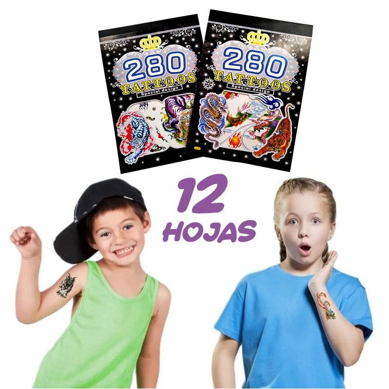 TATUAJES TEMPORALES NIÑOS TATTOOS JUGUETES DISFRAZ 12 HOJAS INFANTIL