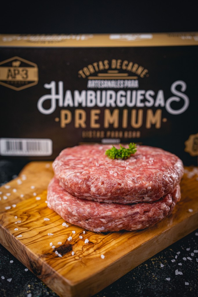torta de carne para hamburguesa premium caja *6 und