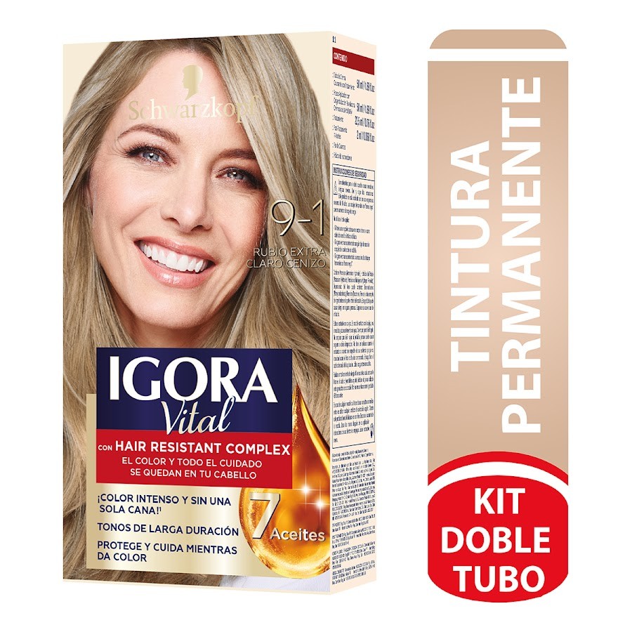 TINTE SCHWARZKOPF IGORA VITAL RUBIO EXTRA CLARO CENIZO 9-1 X1UND X2