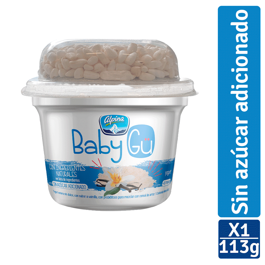 Yogurt Natural Con Cereal Baby Gu Alpina Sabor Vainilla +6Meses Sin Azucar x 105Gr