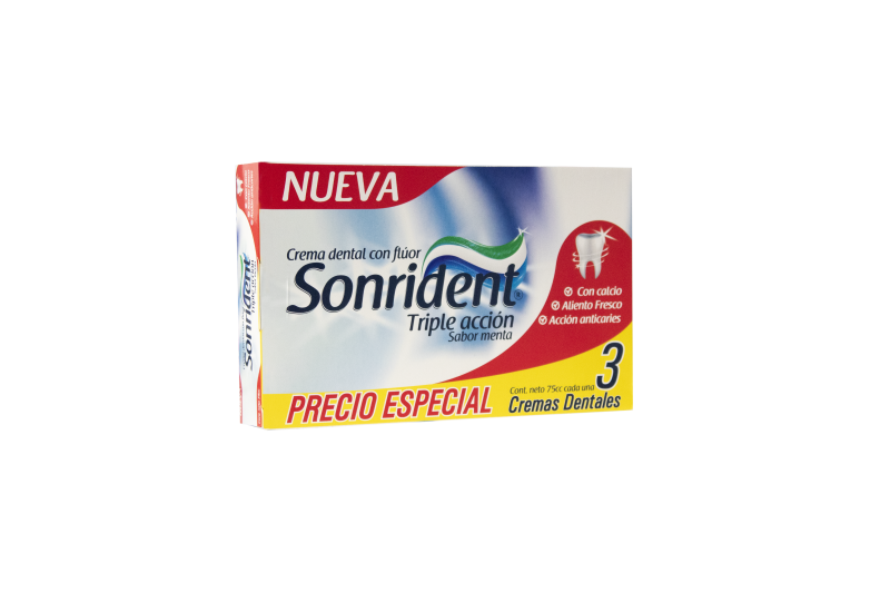 Crema Dental Sonrident Triple Acción 3x75ml