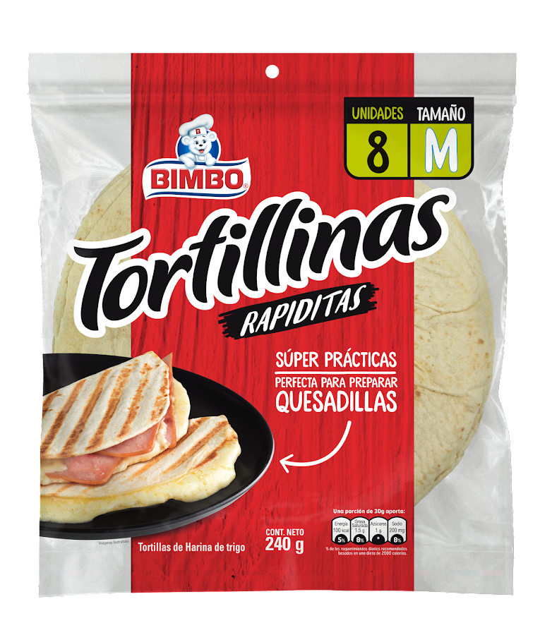 Tortillas de Harina de Trigo Bimbo Rapiditas Tamaño M x 8Uni