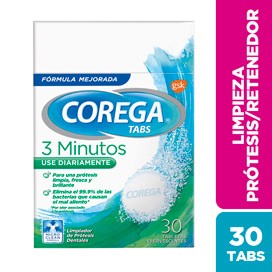 Corega Tabs 3 minutos  Limpiador de prótesis dentales,30 tabs