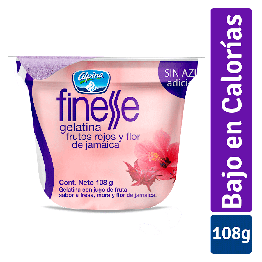 Gelatina Finesse Alpina Sin Azúcar Sabor a Frutos Rojos y Flor de Jaimaica x 108Gr