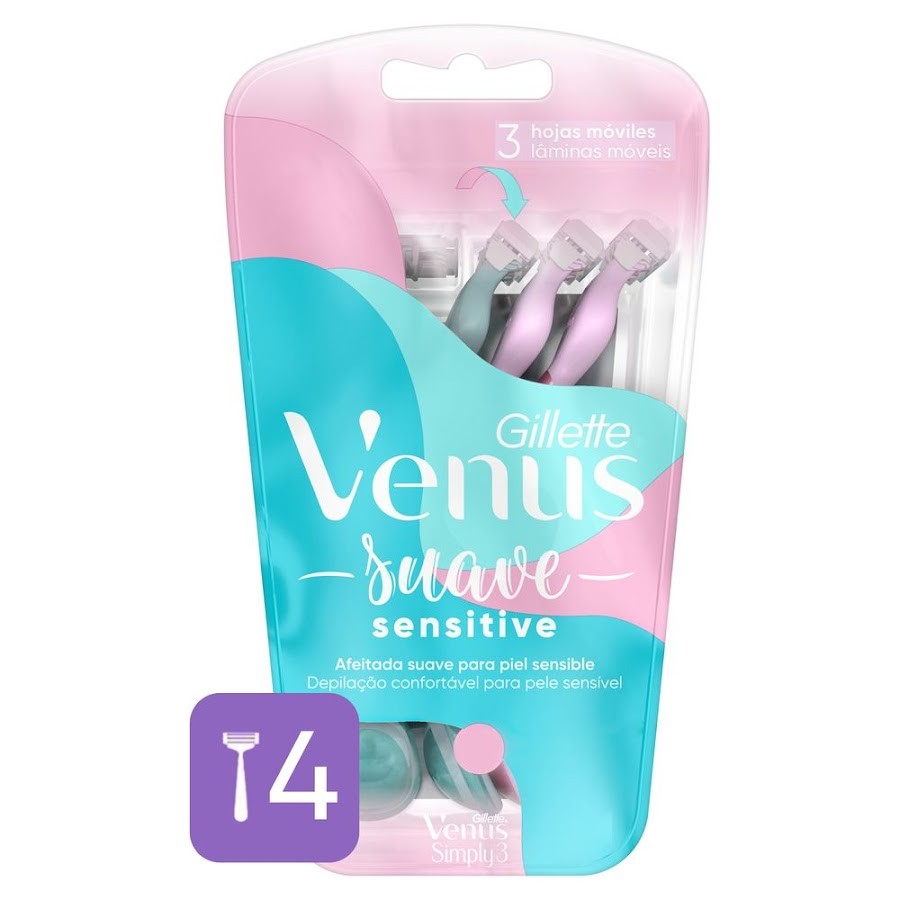 Maquina de Afeitar Gillette Venus Simply 3 Sensitive Triple Hoja x 4Und