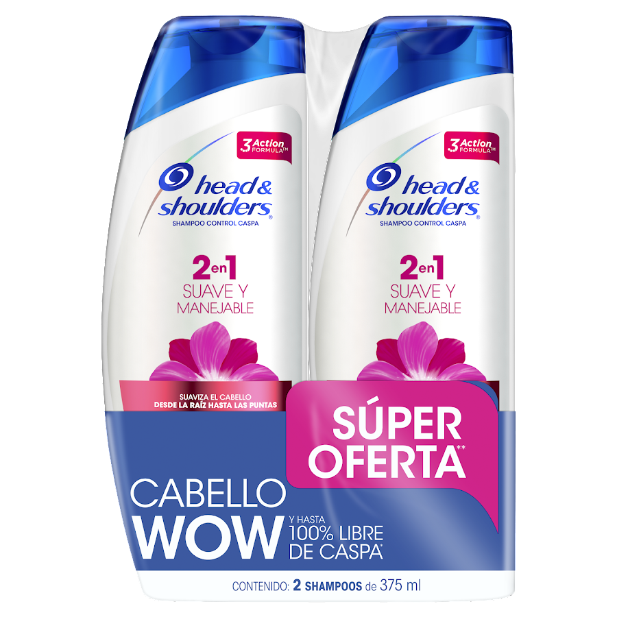Shampoo 2en1 Head & Shoulders Suave y Manejable 375ml x 2 Und Shoulders Suave y Manejable x 2Uni / 375mlc/u