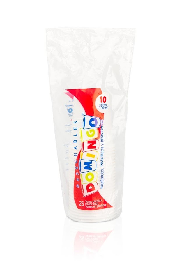 Vaso Plástico Domingo Blanco Desechable x 10Onz. x25Und.